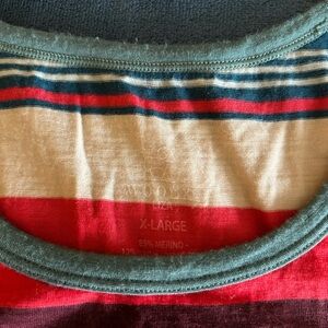 Woolx Addie Crew Neck Short Sleeve Tee in Red, Cream & Teal - X-Large